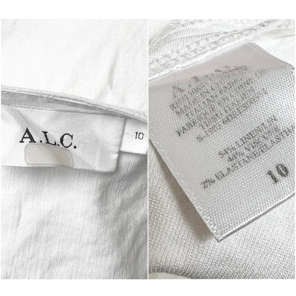 ALC Linen Blend Ruffled Flutter Short Sleeve Tie Waist V-Neck Mini Wrap Dress 10 - Picture 14 of 16